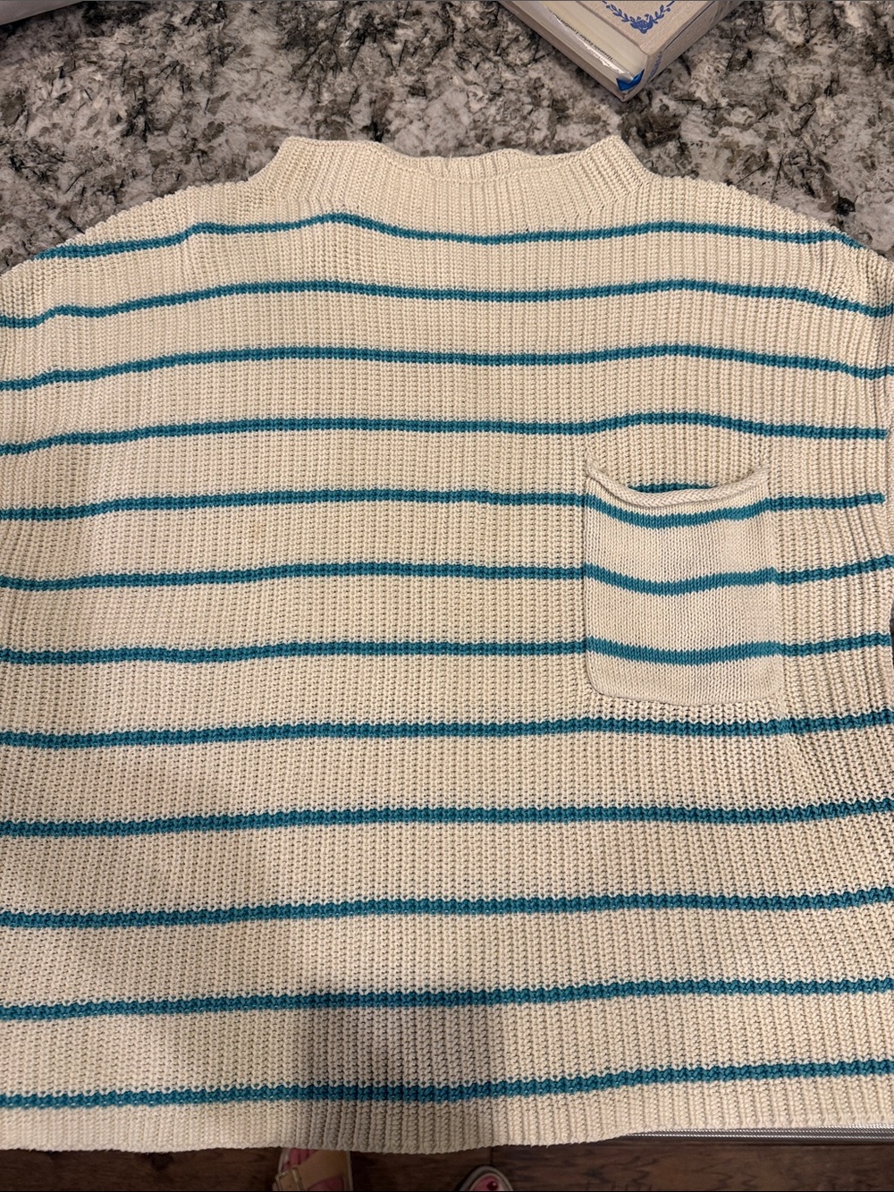 By Together Cream Knit sweater Top with turquoise Stripes
